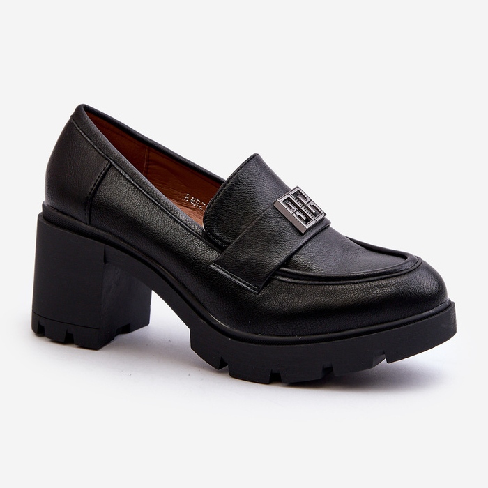 Ženske cipele s masivnom petom i ukrasom, crne Ranunca crno 1