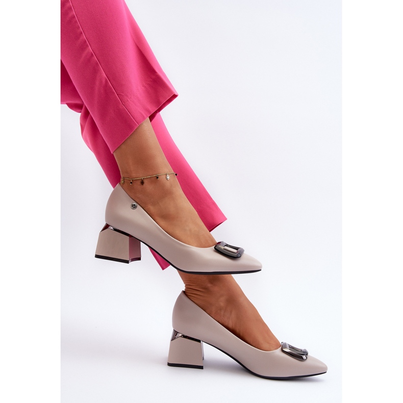 Vinceza Blok cipele s visokom petom s ukrasom, eko koža, siva Sarala 1