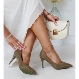 Zelene visoke pete s umetkom od kože Paume zelena 1