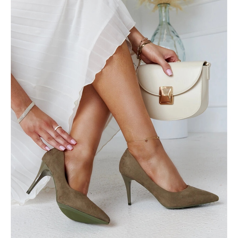 Zelene visoke pete s umetkom od kože Paume zelena 1