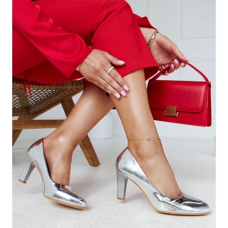 Srebrne cipele s visokom petom i Vélizy kožnim uloškom srebro 2