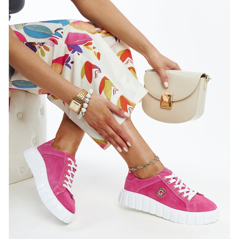 Tamno ružičaste kožne tenisice sa Stradone kamenčićima ružičasta 1