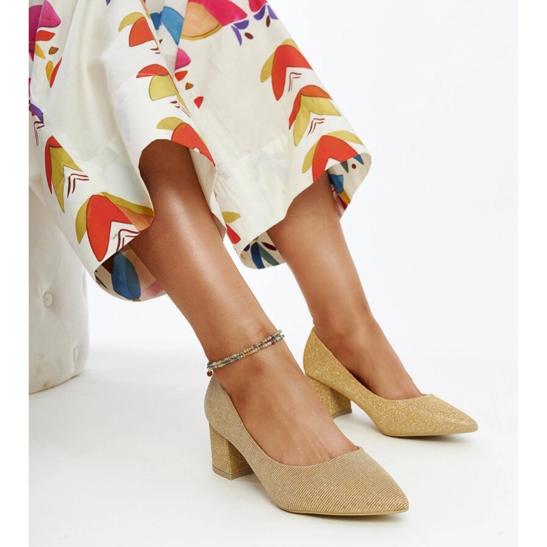 Laičke zlatne svjetlucave cipele na visoku petu zlatna 1