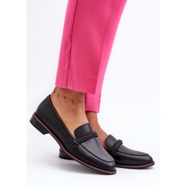 Sergio Leone Ženske kožne mokasine s ukrasnim remenom, crni saosin crna 2