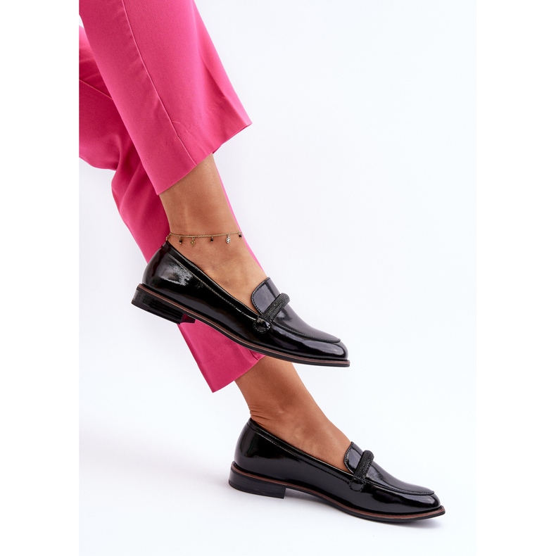 Sergio Leone Ženske kožne mokasine s ukrasnim remenom, lakirani crni saosin crna 1