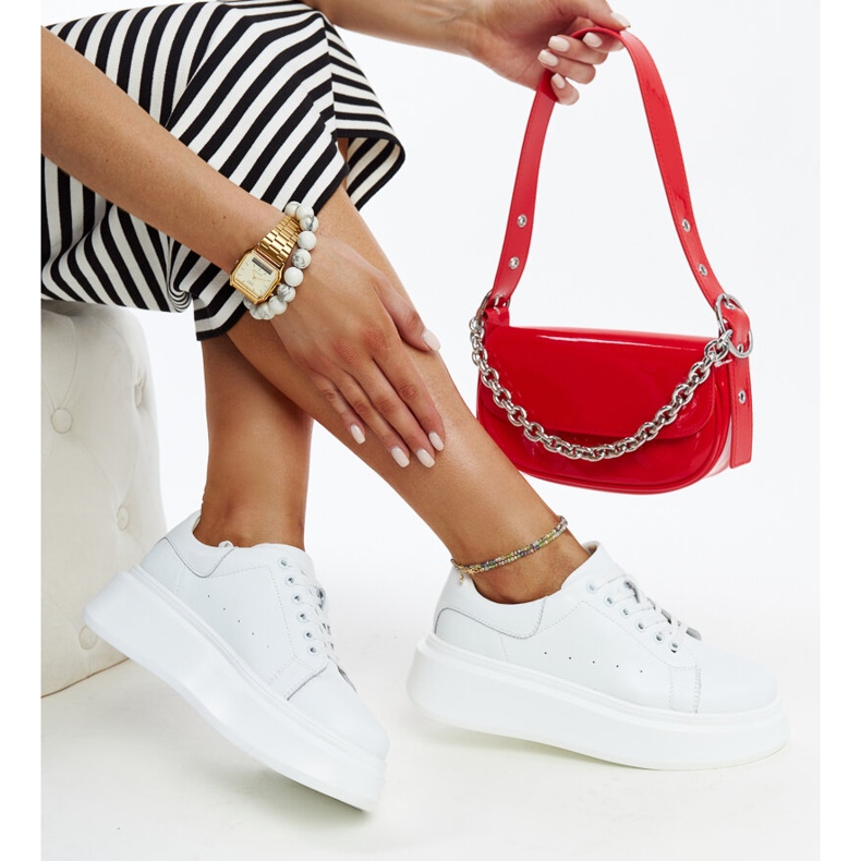 Bijele kožne tenisice na vezanje bijela 1