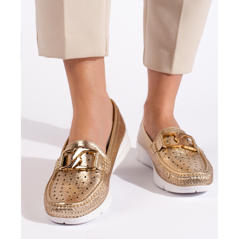 Goodin Ženske zlatne mokasine sa kopčom zlatni 1