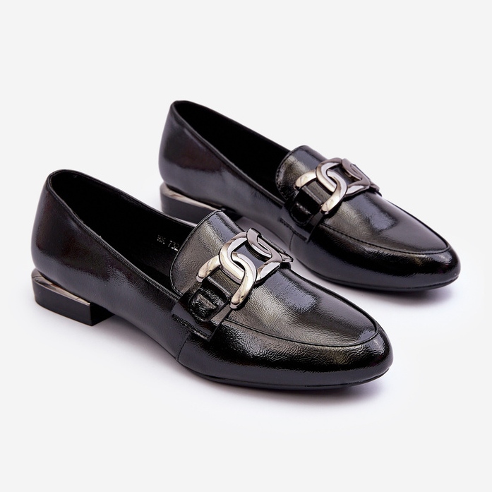 Sergio Leone Ženske lakovane mokasine s ukrasom, crne Camilena crna 2