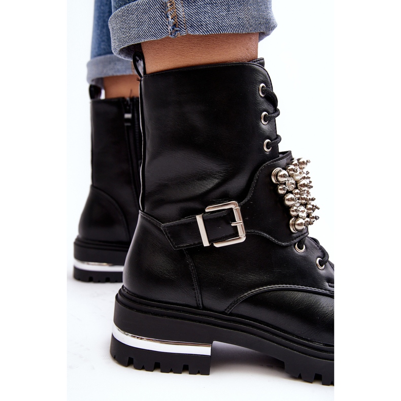 Ženske izolirane radne gležnjače ukrašene crnom lećom 2