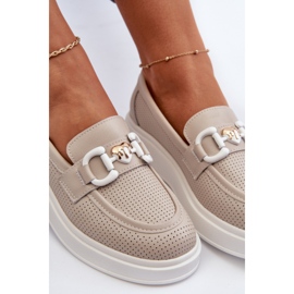 Ženske kožne mokasine na platformu Bež S.Barski LR720 1