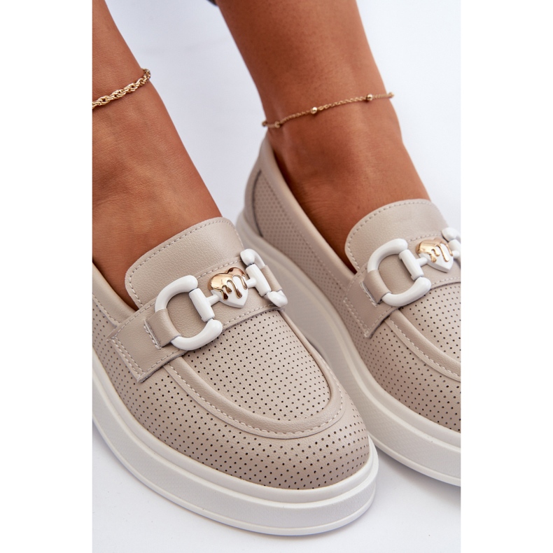 Ženske kožne mokasine na platformu Bež S.Barski LR720 1