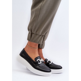 Ženske kožne mokasine na platformu crne S.Barski LR720 crno 2