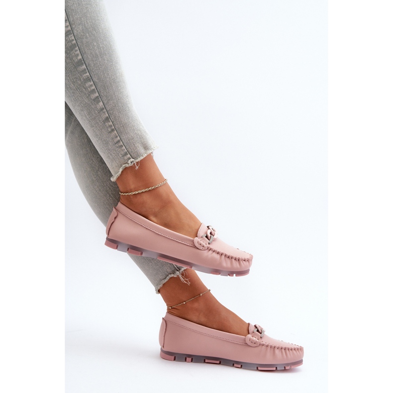 Ženske kožne mokasine s ukrasom, ružičaste S.Barski LR339 ružičasta 1