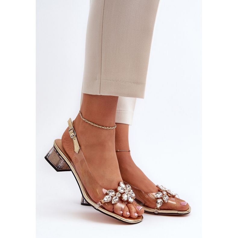 Prozirne sandale na zlatnom bloku S.Barski MR38-W1 zlatni 2