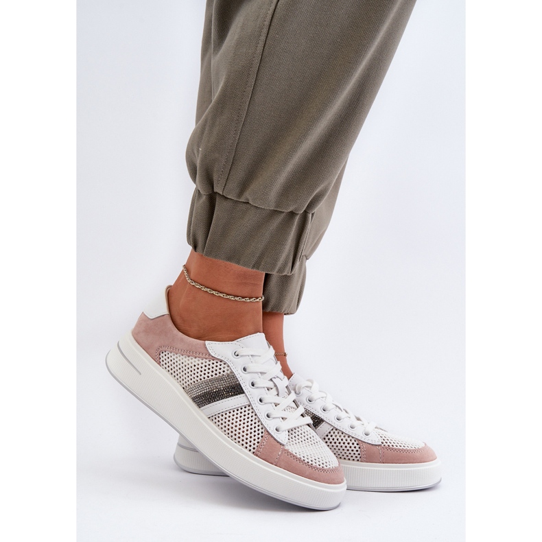 S.Barski D&amp;A ženske kožne tenisice LR110 bijele i ružičaste bijela 2