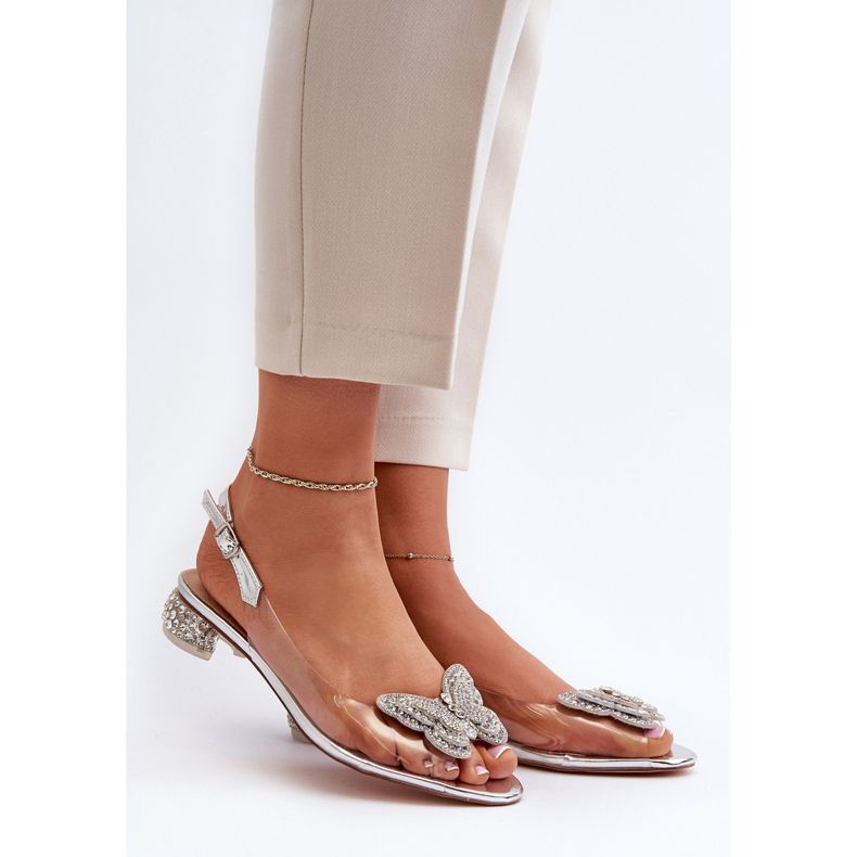 S.Barski Prozirne sandale na nisku petu s leptirom, ružičasto srebrne D&amp;A MR38-388 srebro 2