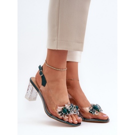 S.Barski Prozirne sandale na visoku petu s ukrasima, zelene D&amp;A MR38-D1 zelena 2