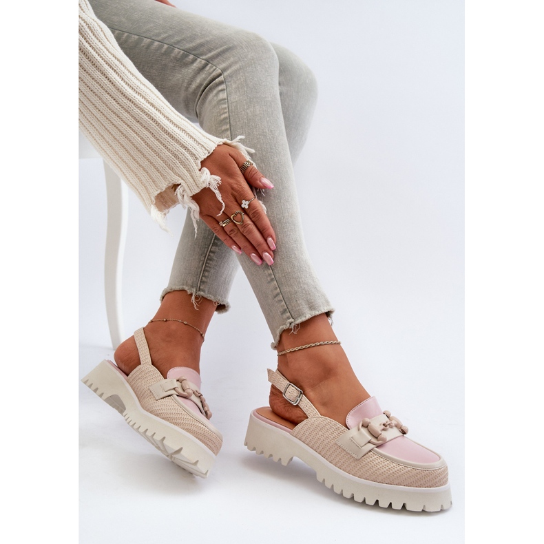 S.Barski Ženske sandale na ravnu petu s ukrasom Bež D&amp;A MR38-656 2