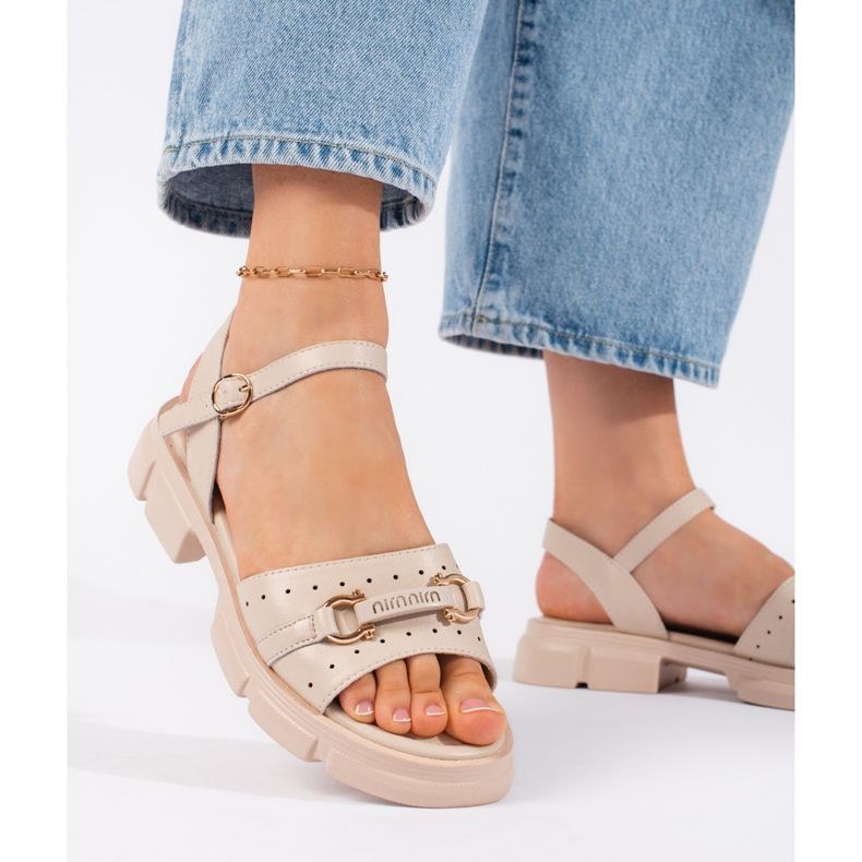 Goodin Ženske kožne sandale bež boje 1