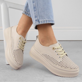 Ženske kožne ažur cipele na platformu, bež Artiker 54C1707 1