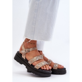 Ženske ukrašene sandale od eko kože zlatno-bež Arcida 2