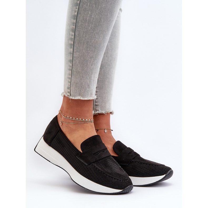 Ženske mokasine na platformu Eco Suede Black Inesqua crna 2