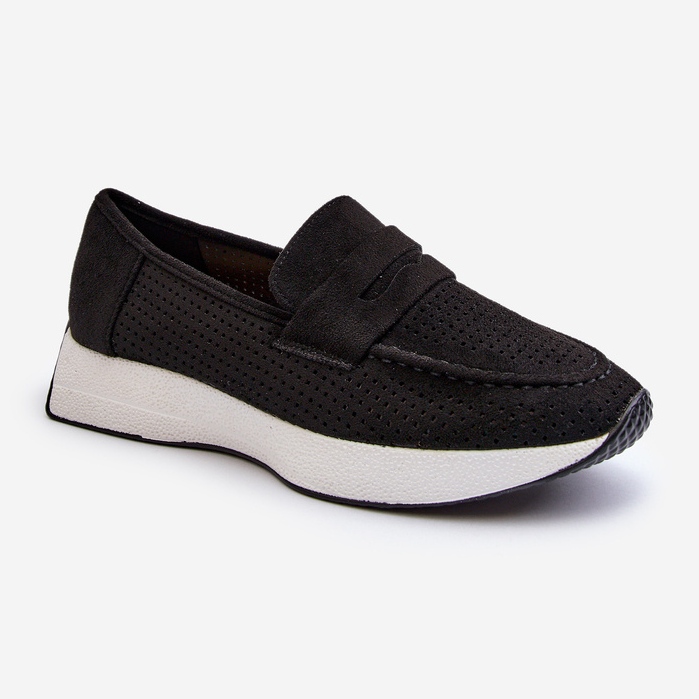 Ženske mokasine na platformu Eco Suede Black Inesqua crna 1