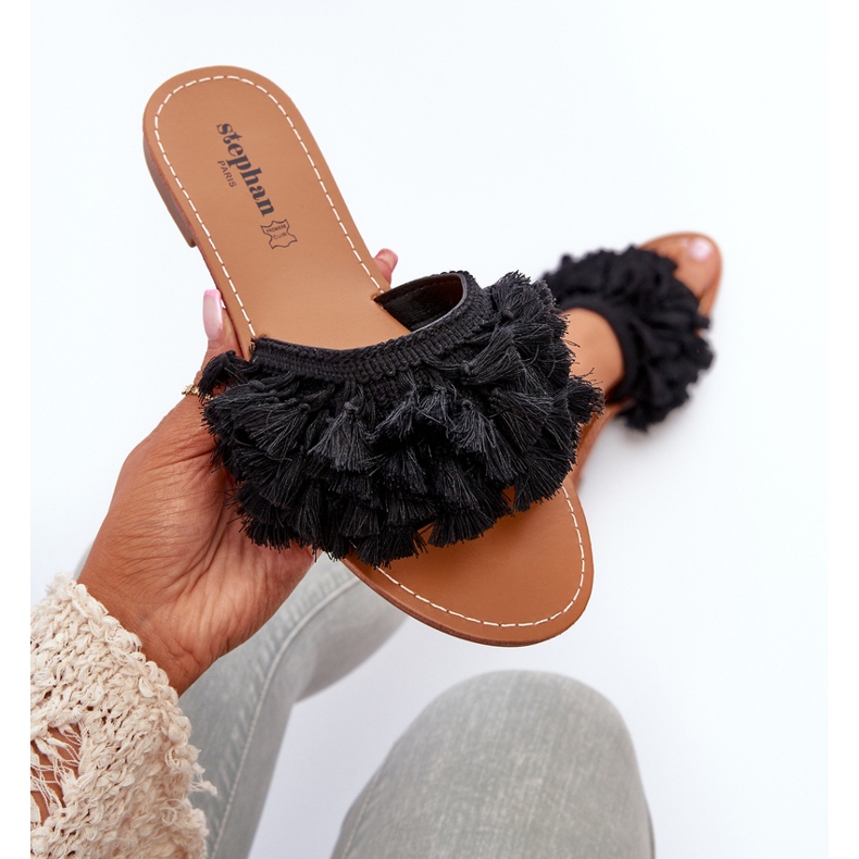 Ženske ravne japanke s resama, crne Rialle crno 1