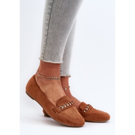 Sjajne ženske mokasine s lancem Camel Aredilla smeđa 2