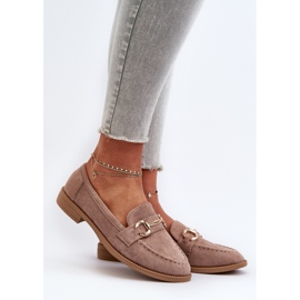 Ženske mokasine na ravnu petu s ukrasom, tamno bež aviole 2