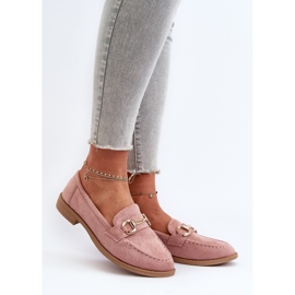 Ženske mokasine s ravnom petom i ružičastim aviole ukrasom ružičasta 2