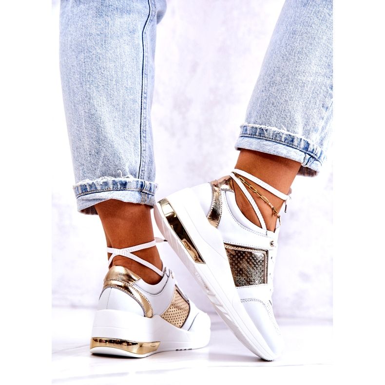 S.Barski Ženske kožne sportske cipele na klin bijeli Larson bijela 4