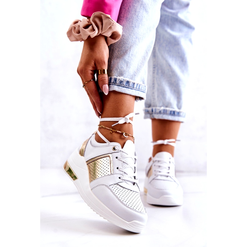 S.Barski Ženske kožne sportske cipele na klin bijeli Larson bijela 1