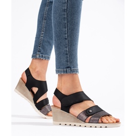 Ženske sandale na klin s čičkom crno 1