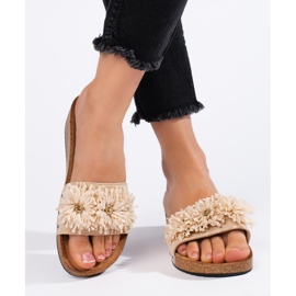 Ženske bež antilop papuče sa cvjetićima 1