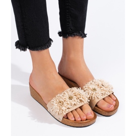 Ženske bež antilop papuče sa cvjetićima 2