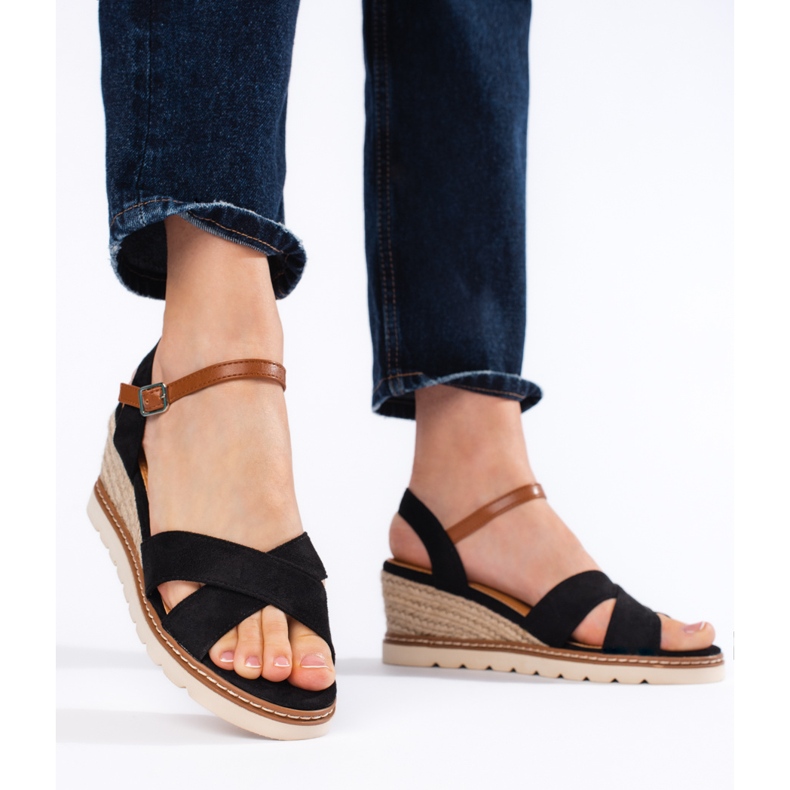 Ženske crne sandale na klin crna 2