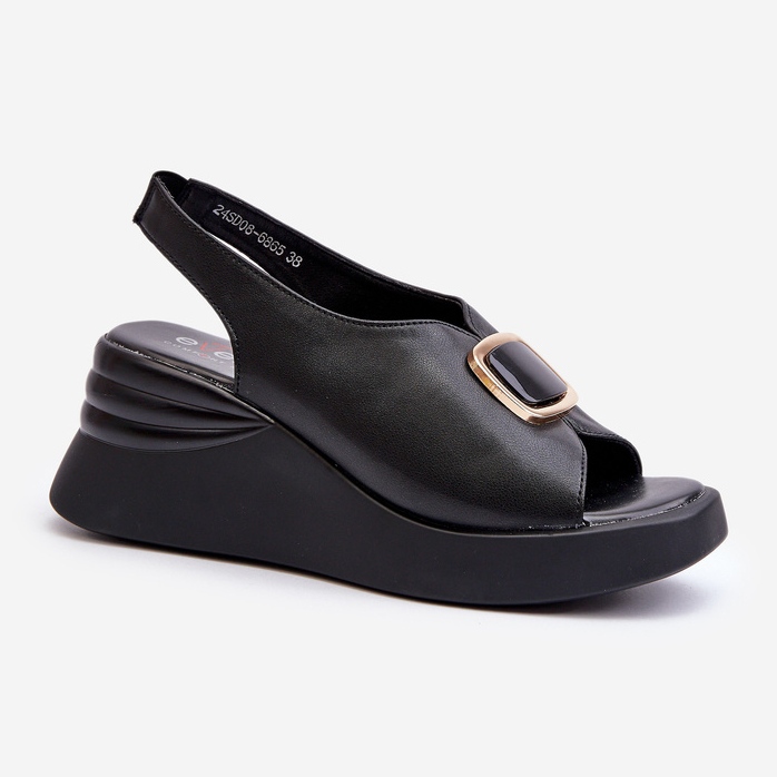 Kožne ženske sandale na tanku s ukrasom, crne Salvania crna 1