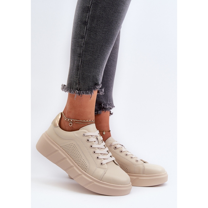 Ženske kožne tenisice na bež platformu Gatira 2