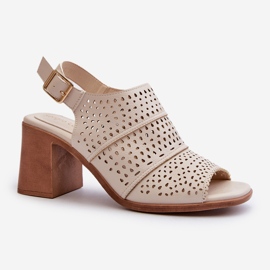 Ažurne sandale na visoku petu Sergio Leone SK565 svijetlo bež 1