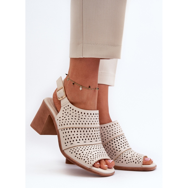 Ažurne sandale na visoku petu Sergio Leone SK565 svijetlo bež 2