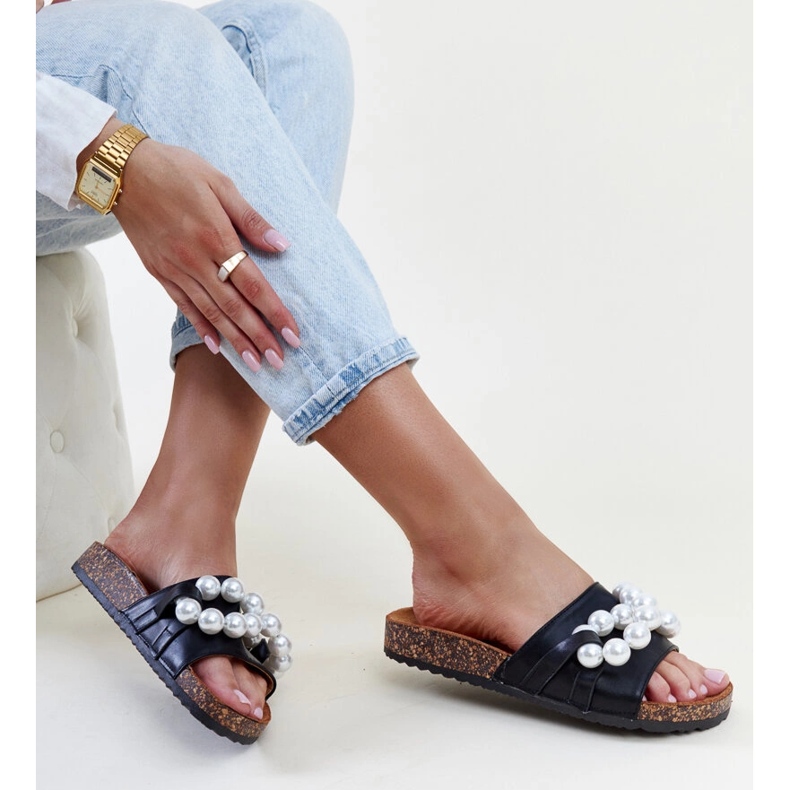 Crne japanke s plutenim đonom sa Zlatna perlicama crno 1