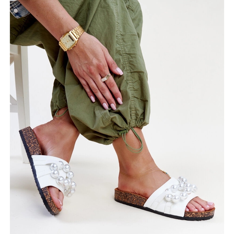 Bijele japanke s plutenim đonom sa Zlatna perlicama bijela 1