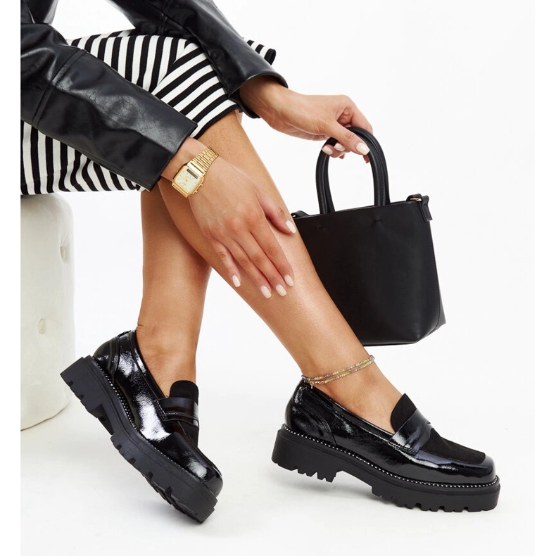 Lakirane mokasine s četvrtastim vrhom crno 1