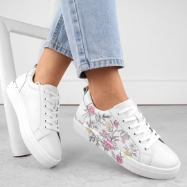 Kožne ženske cipele, sportske tenisice s cvjetićima, Filippo DP6056 bijela 1