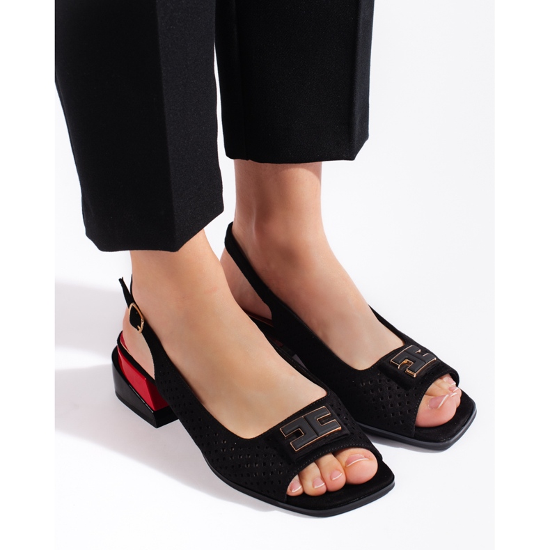 Goodin Ženske ažur sandale na nisku petu, crne crno 1