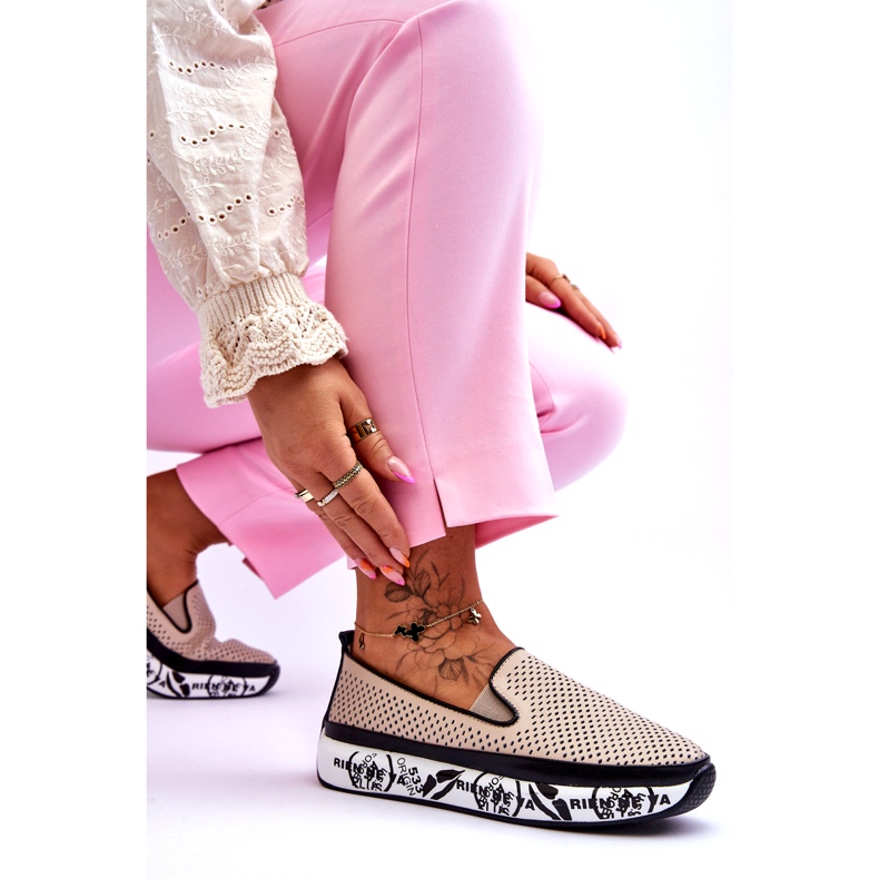 S.Barski Ženske ažurne kožne tenisice natikače bež Sorito 3