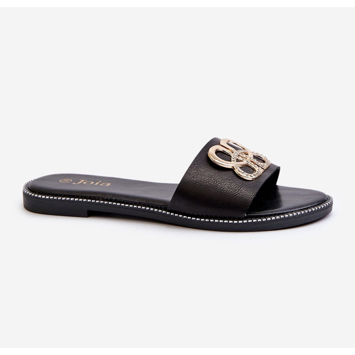 Ženske japanke s ukrasom od eko kože na ravnu petu, crne Sadria crna 1