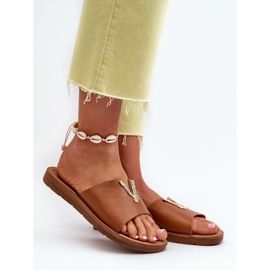 Ženske japanke na ravnom potplatu s ukrasom, eko koža, smeđa Makia 2