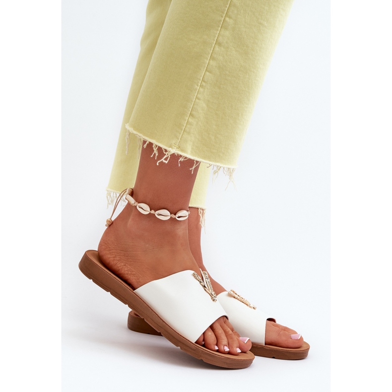 Ženske japanke na ravnom đonu sa ukrasom, eko koža, bijela Makia 2